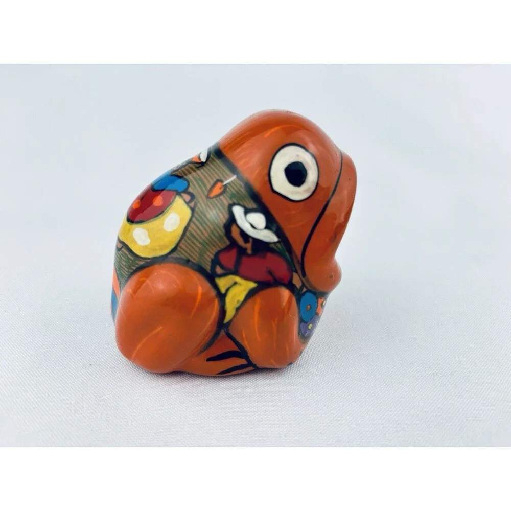 Mexican Folk Art Hand Painted Big Mouth Frog Ashtray Dish‎ Bowl Hollow Trinket
